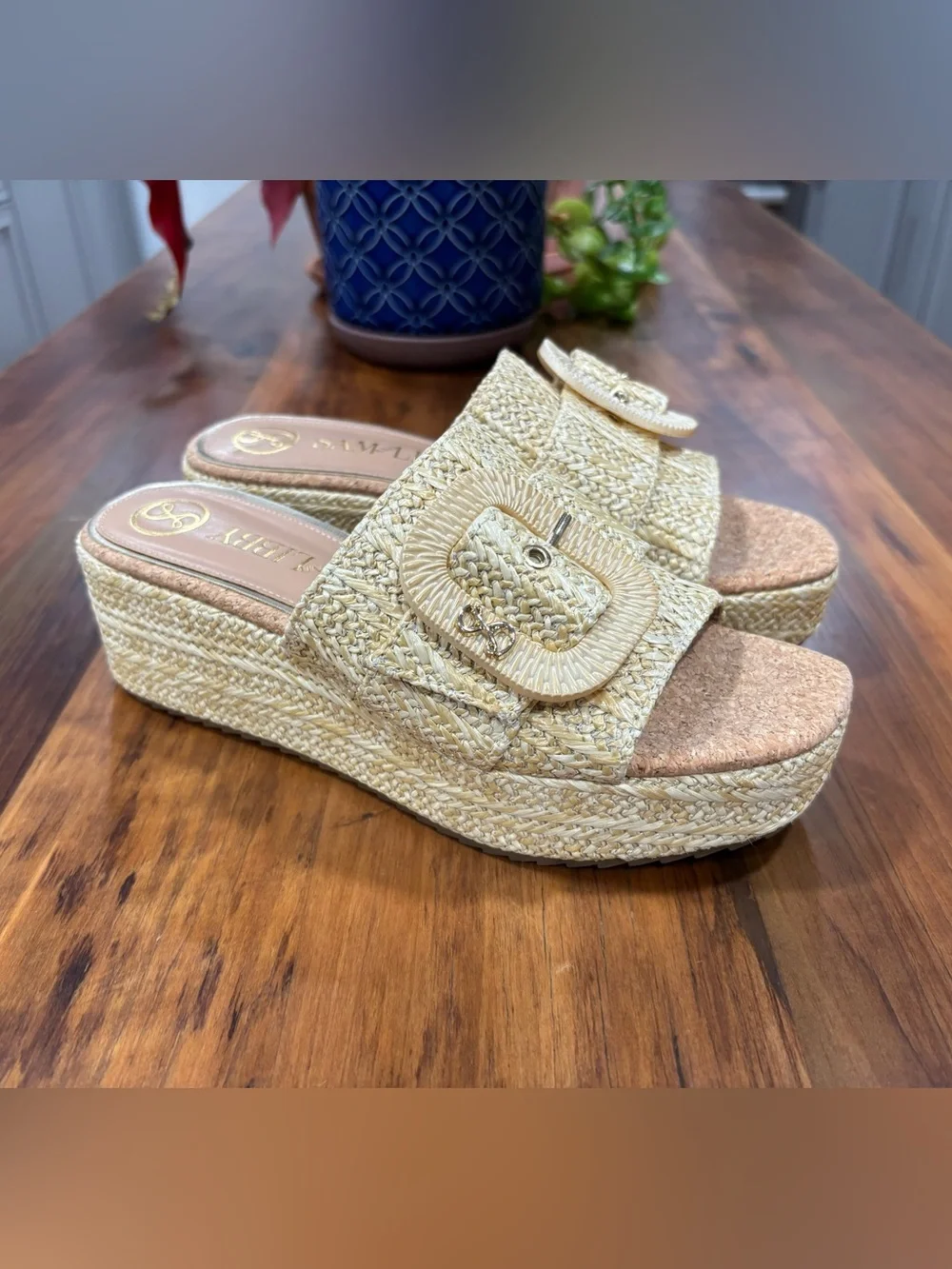 Sam & Libby Crysta Raffia Platform Sandals Cyprus Size 8